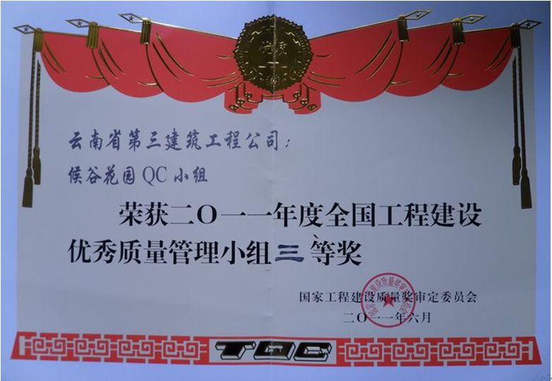 侯谷花園項目獲全國QC三等獎